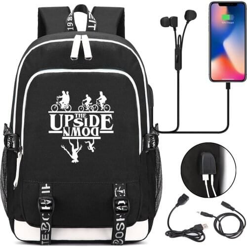 New Stranger Things Printed USB Headphone Jack Boy Girl Kids School bag Women Bagpack Canvas Men Backpack Packsack Bookbag