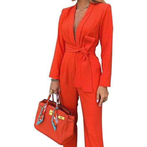 Sexy Jumpsuits Women Deep V Neck Long Sleeve Romper Women 21 Autumn Solid Office Ladies Wear Elegant Slim Jumpsuit Female LD1880