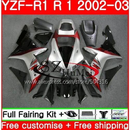 Body For YAMAHA YZF Silver black 1000 YZFR1 02 03 YZF-1000 Bodywork 73SH3 YZF R 1 YZF R1 02 03 YZF1000 YZF-R1 2002 2003 Fairing