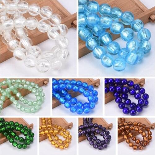 Round 8mm 10mm 12mm Foil Lampwork Glass Loose Beads For DIY Crafts Jewelry Making Findings