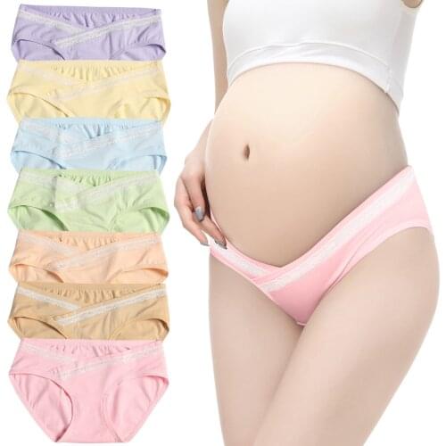 Maternity Lace Low Waist Abdomen Support Seamless V-shaped Maternity Cotton See-Through Hip Lift Panties Breathable Underwear