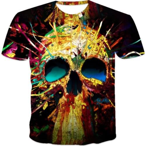 Summer new best-selling oversized loose O-neck mens T-shirt short-sleeved skull pattern printing