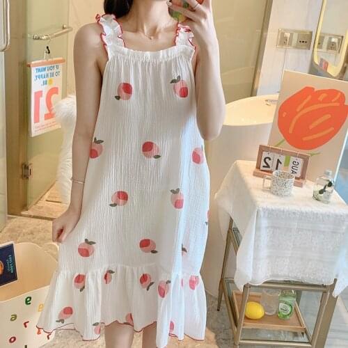 Summer Nightdress Womens Leisure Falry Dress Thin Sling Gown Nightgown Female Nightwear Simple Homewear Lady Sleepwear Skirt