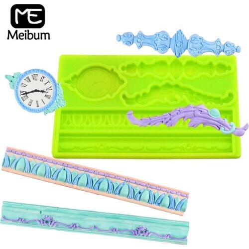 Meibum Roman Pillar Clock Relief Fondant Cake Mold Birthday Biscuit Chocolate Candy Pan Sugar Craft Pastry Decorating Mould