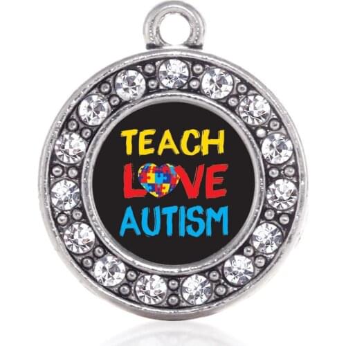 Metal Crystal Teach Love Autism Awareness Charms & Pendants Fashion Survivor Jewelry For Necklaces Bracelets Earrings Makings