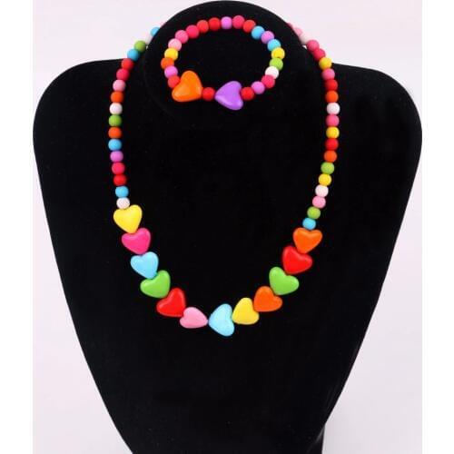 HappyKiss 1SET Fashion childrens accessories beaded peach heart child necklace peach heart bracelet baby girls jewelry