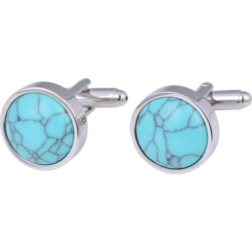 Fashion Round Howlite Stone Cufflinks Precious Blue Nature Stone Cuff Links Onyx Cuff Buttons Men Wedding Gift Jewelry 10pair