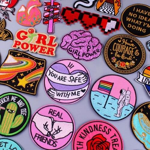 Cartoon Letter Embroidered Patches For Clothing Stickers Gay Badges Stripes Iron On Patches On Clothes Heart Embroidery Patch