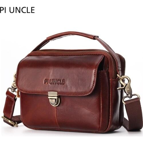 High quality mens Leather One Shoulder Messenger Bag New Mens waist bag wear belt mobile phone bag multifunctional handbag