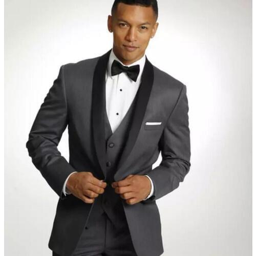 Three Pieces Mens Suits Custom Made Shawl Lapel Wedding Tuxedos One Button Trim Fit Groom Tuxedos New Arrival