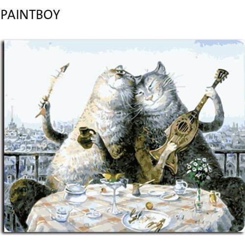 Hot Selling Framed Pictures Painting By Numbers Lovely Cats Handwork Canvas Oil Painting Home Decor For Living Room GX4582