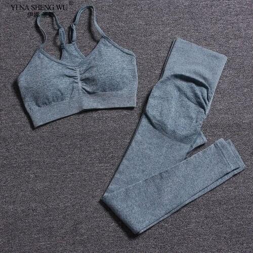 Newest Seamless Gym Set Women Fitness Yoga Set Sports Suits High Waist Leggings+Push Up Shockproof Bra 2 peice Set Sportswear