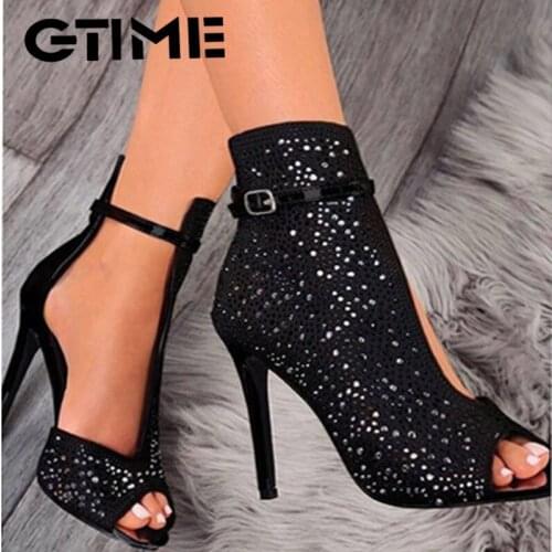2021 New Women Crystal Sandals Ankle Straps Buckle Transparent Cover Heel Pumps Ladies Sandals Party Shoes size 35-43#SJPAE-383