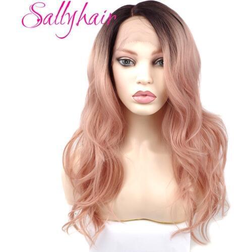 Sallyhair Heat Resistant 18 inch Long Wavy Cosplay Hair Synthetic Lace Frontal Wigs 205 Gram Ombre Ash Orange Blonde Wig Women
