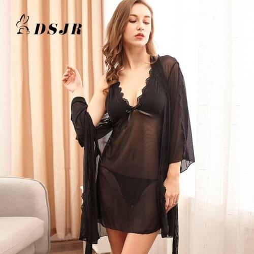 Nylon Young Lady Soft Sexy Satin Temptation Lingerie Sleeveless Floral Lace Pajama Sets Suspender Skirt Robe Pijamas De Mujer