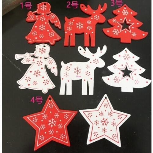 10pcs christmas natural wooden hanging pendant christmas tree snow heart shape DIY christmas craft gifts accessiories supply