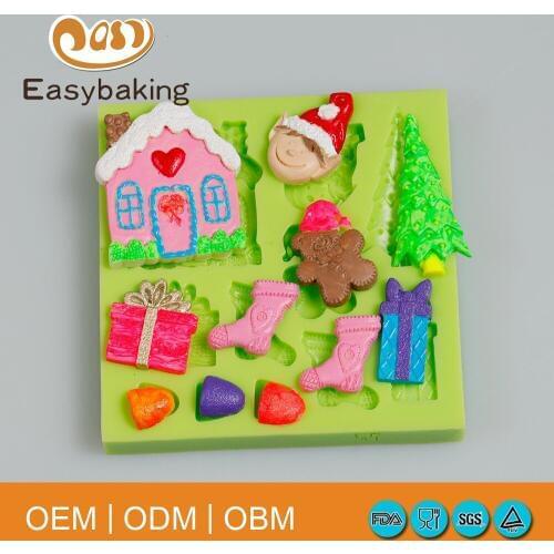 Gingerbread House Elf Tree Present Christmas Silicone Mold Kitchen Baking Fondant Cake Decorating Tools