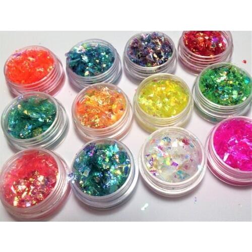 12 Boxes / Iridescent Candy nail art Unicorn Crushed maylar ,mermaids flakes Broken Glass Mirror flakes ,3D Decorations Manicure