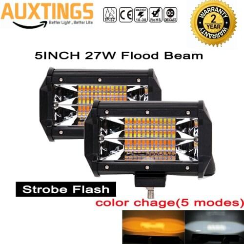 2PC 5Inch 72W LED Work Light Bar Strobe Dual Color Yellow White Driving Offorad Truck Tractor SUV ATV 4WD Boat Fog Lamp 12v 24v