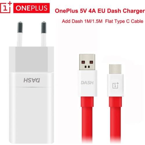Oneplus Dash USB charger 5V4A Fast Charging EU Adapter 1M/1.5M Flat Dash Type-C Cable For One plus 1 + 8 3 3T 5 5T 6 6T 7 7T PRO
