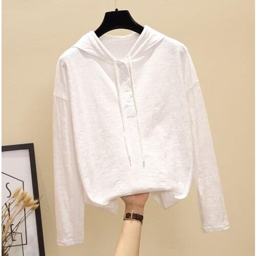 S-3XL Bamboo Cotton Hoodie White T Shirt Women Hooded Long Sleeve T Shirts White Casual Female Tee Tops Summer Tops Women 2021