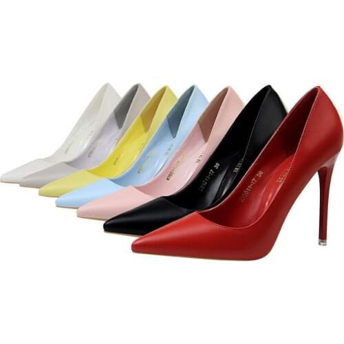 Plus Size 34-43 HOT Women Shoes Pointed Toe Pumps Patent Leather Dress High Heels Boat Shoes Wedding Shoes Zapatos Mujer White