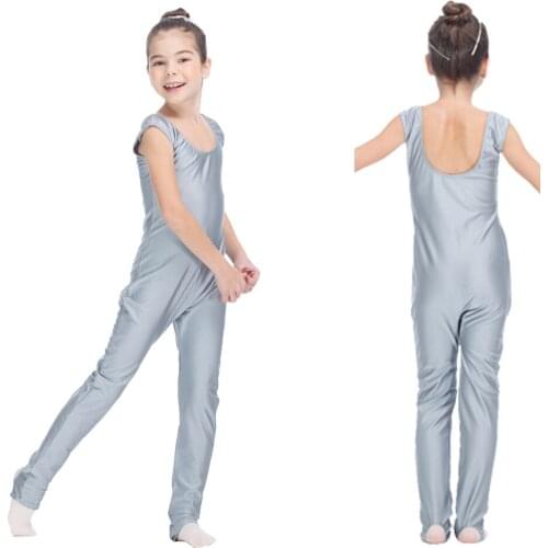 Silver Gray Sleeveless Unitards Nylon/Lycra Tank Gymnastics Catsuit Girls Practice Ballet Dancewear