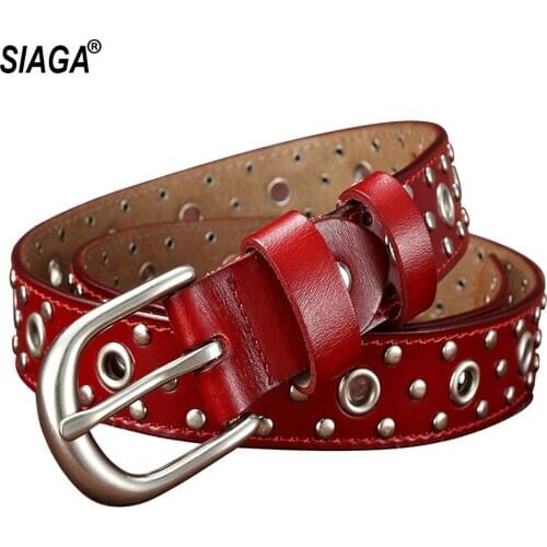 Ladies Unique Design Rivet Decorative Good Grade Quality Genuine Leather Belts Belt for Women Jeans 2.8cm Wide FCO015