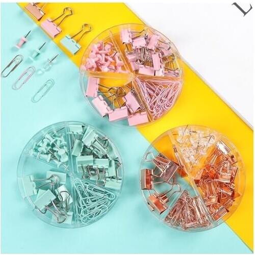 1 Box Blue Pink Rose Gold Color Binder Clip Metal Paper Clips Clamps Set