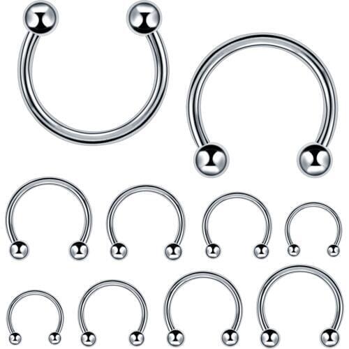 10pcs/lot Steel Trendy Nose Septum Hoop Lip Rings Circular Barbell Horseshoe Ear Tragus Helix Earrings For Unisex Jewelry