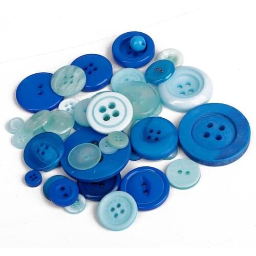 2/4 Holes Round Plastic Buttons Blue Series Mixed Resin Button Clothing Accessories for DIY Scrapbooking Garment Decoration