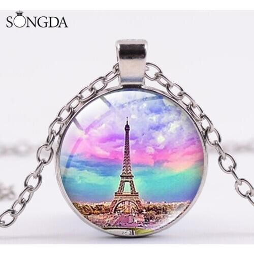 2019 Fashion Paris Eiffel Tower Keychain Handmade Glass Art Picture Dome Pendant Keyring French Romantic Souvenirs Gift