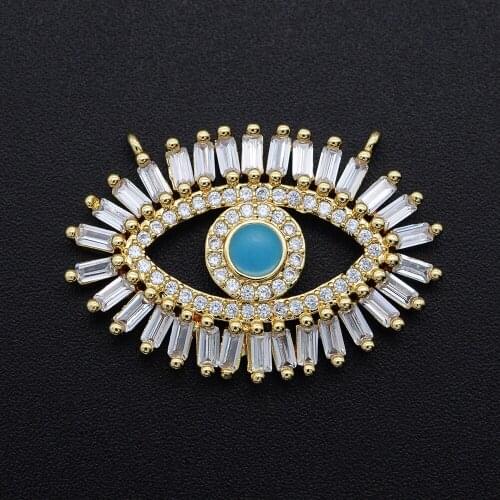 28x20mm CZ Zircon DIY Jewelry Evil Eye Charm Connectors Wholesale Bracelet Making Connector Custom Orders Welcome
