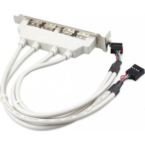 4 Ports USB 2.0 Female Back Panel to Header Connector Cable Adapter with PCI Slot Plate Bracket for Desktop PC