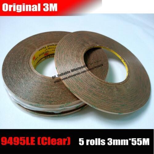 5 Rolls (3mm*55M*0.17mm) Original 3M 9495LE Strong Adhesive Waterproof Tape Film for Phone Tablet Screen Display Digitzer