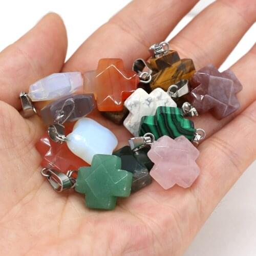 5Pcs Wholesale Natural Stone Pendant Section Cross Shaped Semi-precious Pendant For Jewelry Making DIY Necklace Accessory