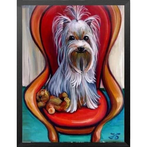 Diamond Embroidery Yorkshire Terrier on The Chair 5D Diamond Painting,Cross Stitch,3D,Diamond Mosaic Needlework,Crafts,Christmas