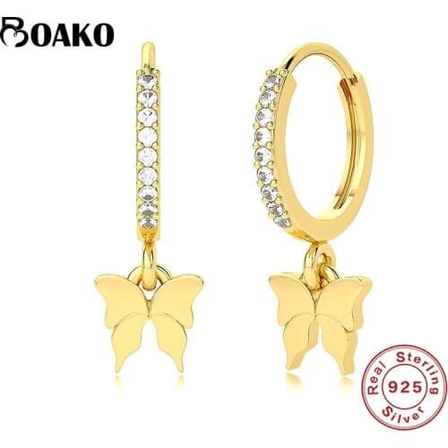 BOAKO Pendiente Plata 925 Silver Butterfly Hoop Earrings For Women Crystal CZ Piercing Earring New Design Luxury Fine Jewelry