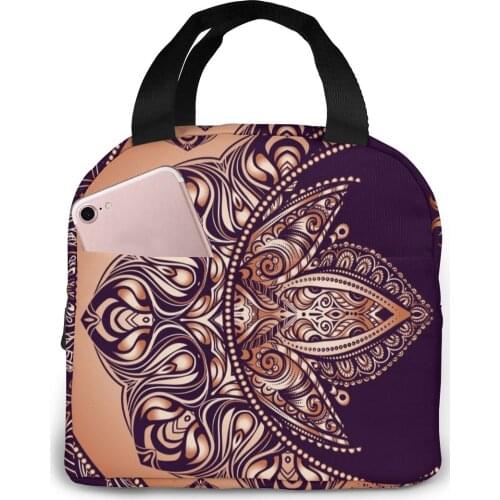 Boho Crescent Moon And Sun Mandala Astrology Alchemy Box Bag Insulated Thermal Food Picnic Lunch Bag for Women Cooler Tote Bag