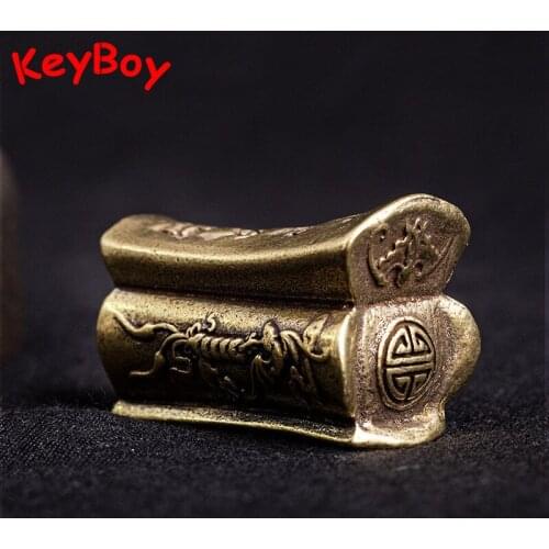 Pure Copper Chinese Small Coffin Ornament Keychain Pendants Handmade Metal Brass Crafts Lucky Feng Shui Keyring Hanging Jewelry