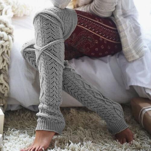 4 Style Fashion Winter Over Knee Socks Sexy Warm Thin High Knit Warmer Stockings For Women Cable Long Boot Thigh-High Leggings