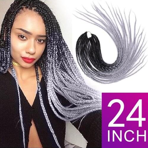 Silike Ombre 24 inch Box Braid Crochet Braids 24 Roots/pack Synthetic Braiding Hair Extension Heat Resistant Fiber Bulk