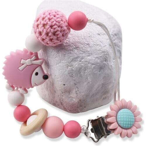 Cartoon Hedgehog Baby Rodent Teethers Safe BPA Free Toddler Teething Chew Silicone Bead Pendant Chain Kids Pacifier Toy Goods