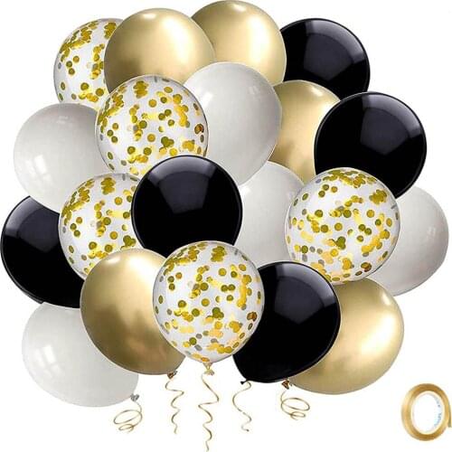 Black and white golden balloon set 50 pieces latex balloon sequin ball set suitable for graduation wedding birthday baby party