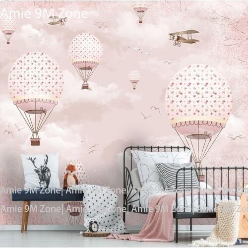 Tuya Mural wallpapers pink flowers and balloon romantic design for kids room wallpaper wall decor