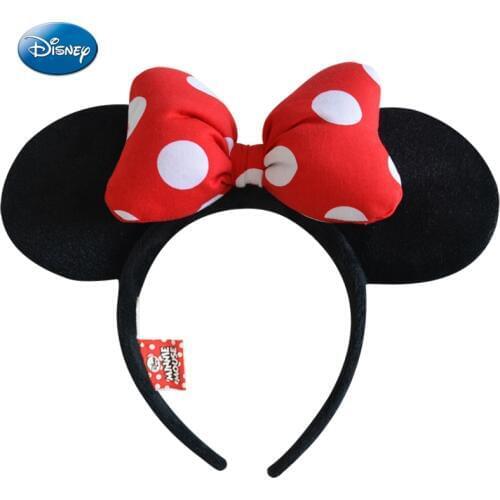 Genuine Disney Minnie Mouse Ears Headdress Mickey Head Minnie Ears Girls Hair Bands Princess Head Hoop Plush Toys Bag Keychain