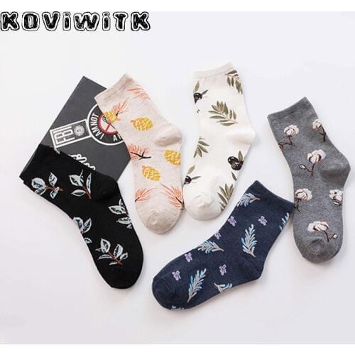 Womens Cotton Thickening Leaves socks for women ladie plant flower girl Breathable Warm Casual Short Sock female women Art sox