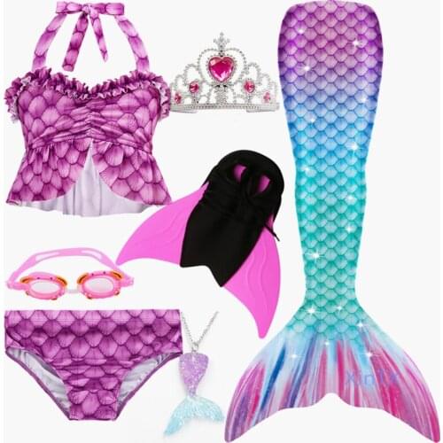 2020 NEW!Beauty Mermaid tails With/NO Monofin Flipper Ariel Mermaid Swimming Tails for Kids Girls Summer Dres Beach Swimsuits
