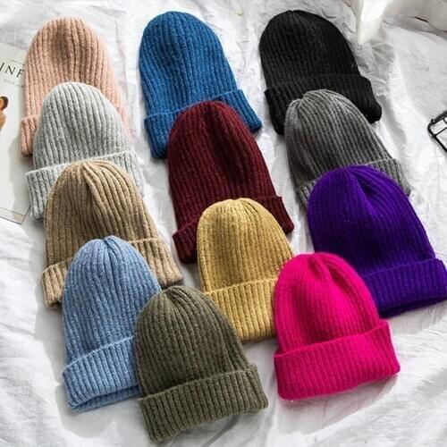 2020 Solid Wool Beanie Knitted Warm Soft Trendy Winter Hats Simple Korean Style Women Wool Casual Caps Elegant All-match Beanie