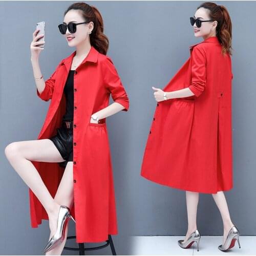 Coat Womens Korean-style loose 2021 spring and autumn popular mid-length lapel thin below the knee trench coat fashion pocket